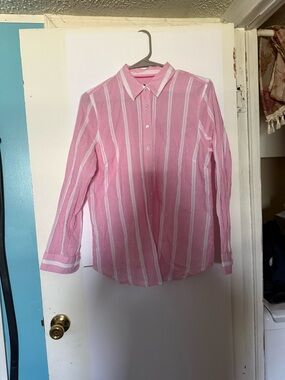 Talbots Pink and White Striped Button-Up Blouse